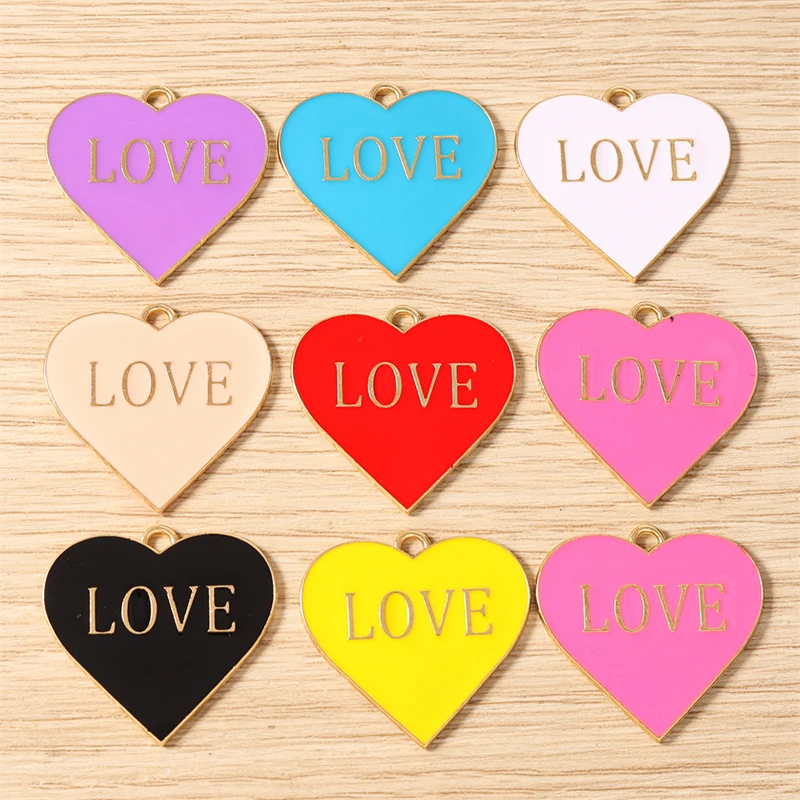 10 Stück niedliche, bunte Emaille-Herzanhänger in verschiedenen Farben für Halsketten, Ohrringe, Armbänder, DIY-Bastelarbeiten und Schmuckherstellung – Detail 5