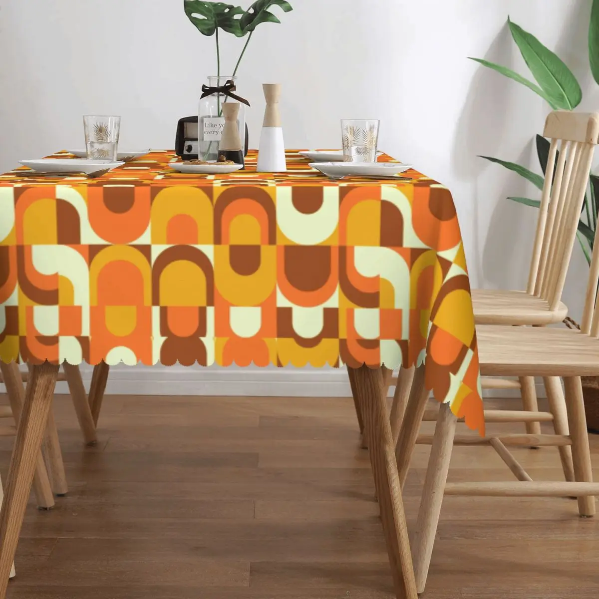 Rectangular 70s Pattern Retro Inustrial In Orange And Brown Tones Table Cloth Waterproof Tablecloth Outdoor 45\