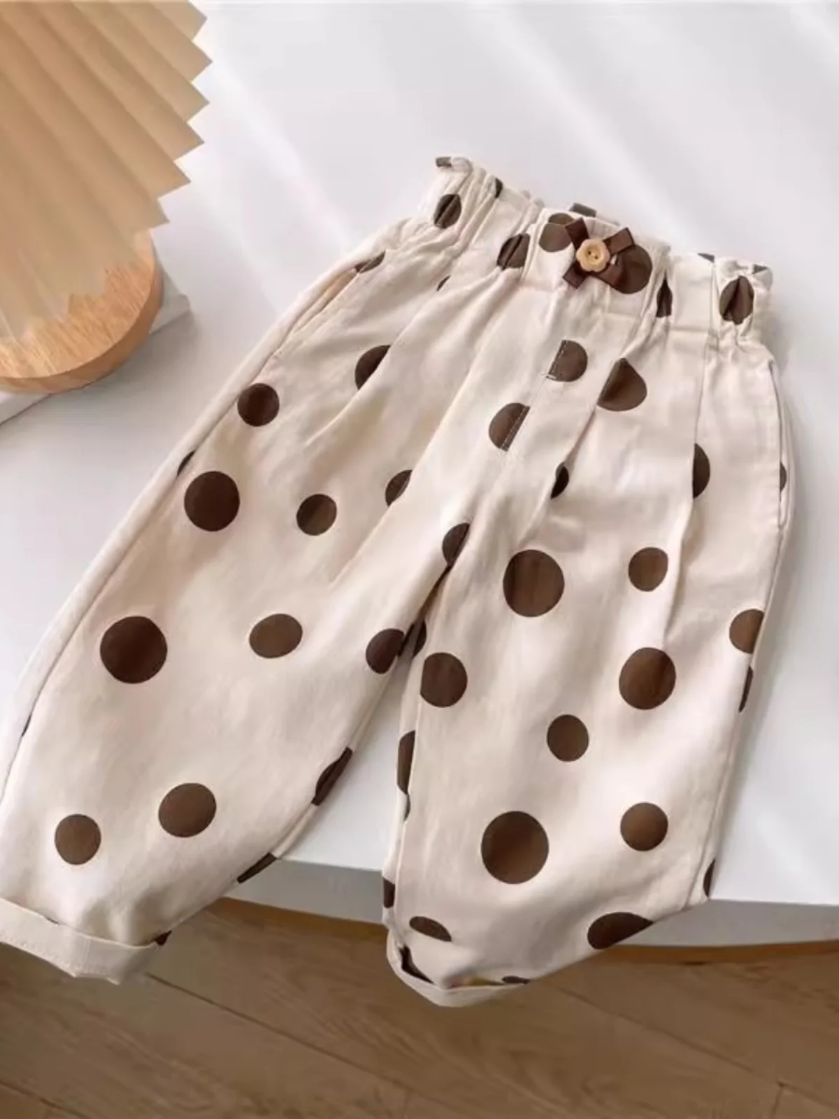 トレンディな水玉模様のストレートレッグパンツ ルーズフィット 春秋用 女の子用 ベビーガールズ用 おしゃれなカジュアルパンツ