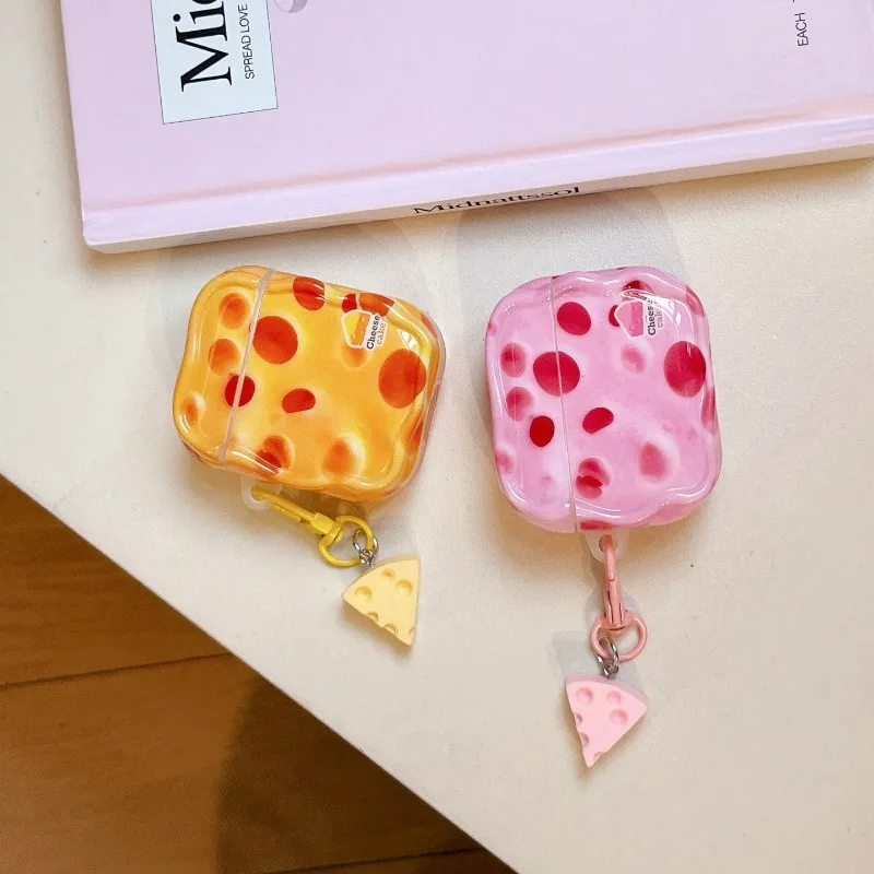 Cute Pink Yellow Cheese Pattern Protection Case For Apple Airpods 2 3 4 1 Pro2/3 Wireless Bluetooth Soft Cover Shell with Hook