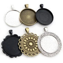 5pcs 30mm Inner Size Antique Silver Plated and Bronze and Black Classic Style Cabochon Base Setting Charms Pendant