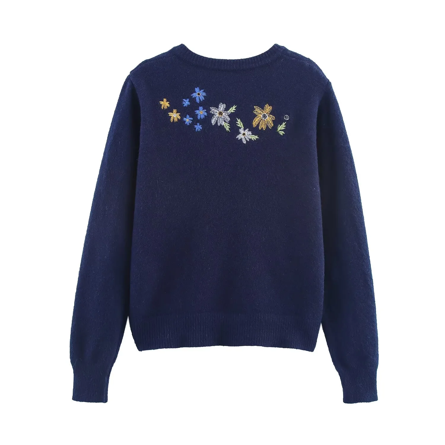 따뜻한 니트 스웨터 소형 아우터웨어 무거운 자수 꽃 여성 패션 가을 신상품 탑