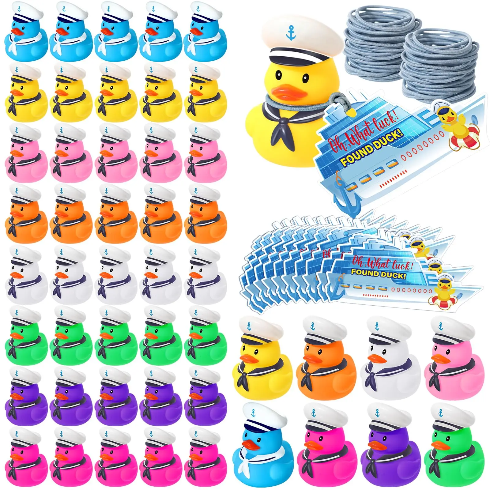 Duck Tag Cruise Kit Mini Cruising Rubber Duck Cruise Tag Card Elastic Band for Cruising Hiding Ducking Luggage Carnival Reward