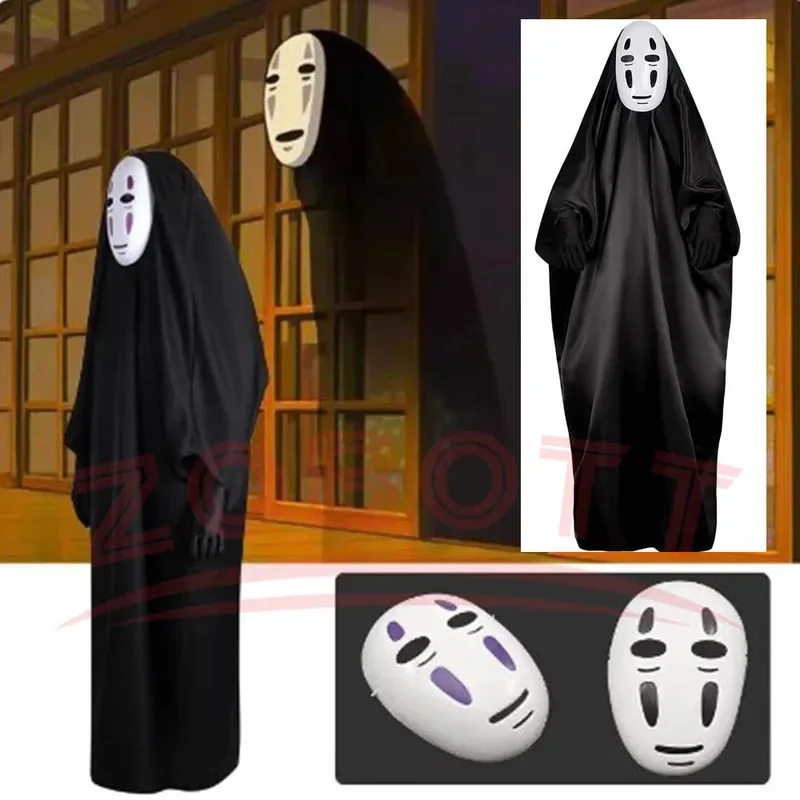 

Japanese No Anime Face Man Women Cosplay Costume Halloween Carnival Black Cloak + Gloves + Mask Stage Performance Suit 3PCS
