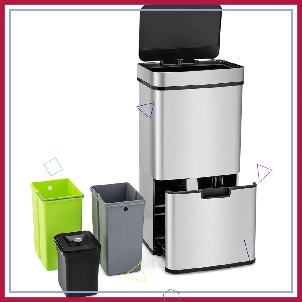 

19-литровое мусорное ведро с датчиком движения, из нержавеющей стали, для кухни, со съемными контейнерами и крышкой с плавным закрыванием