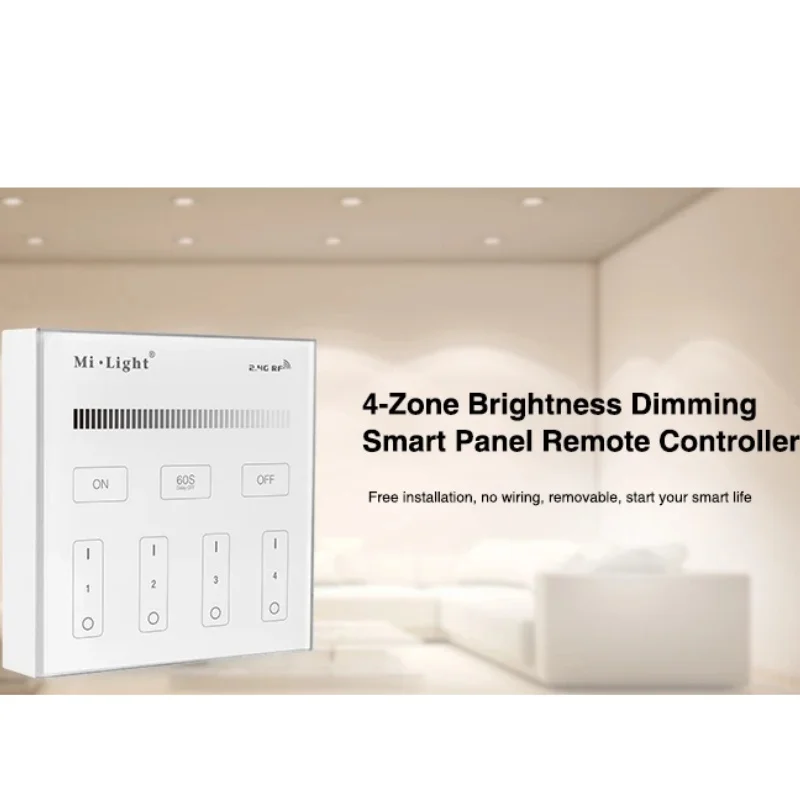 

Mi Light B1 4-Zone Brightness Dimmer Smart Touch Panel Remote Controller Power by 3V (2*AAA Battery) Wall Mount 2.4G Wireless