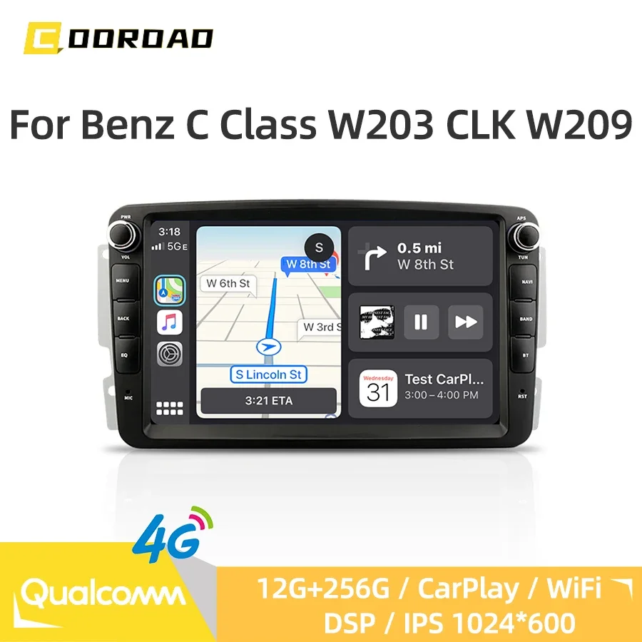 Android 14.0 Car Radio For Mercedes Benz C Class W203 CLK W209 Multimedia Video Player CarPlay 4G WiFi GPS Navigation Bluetooth