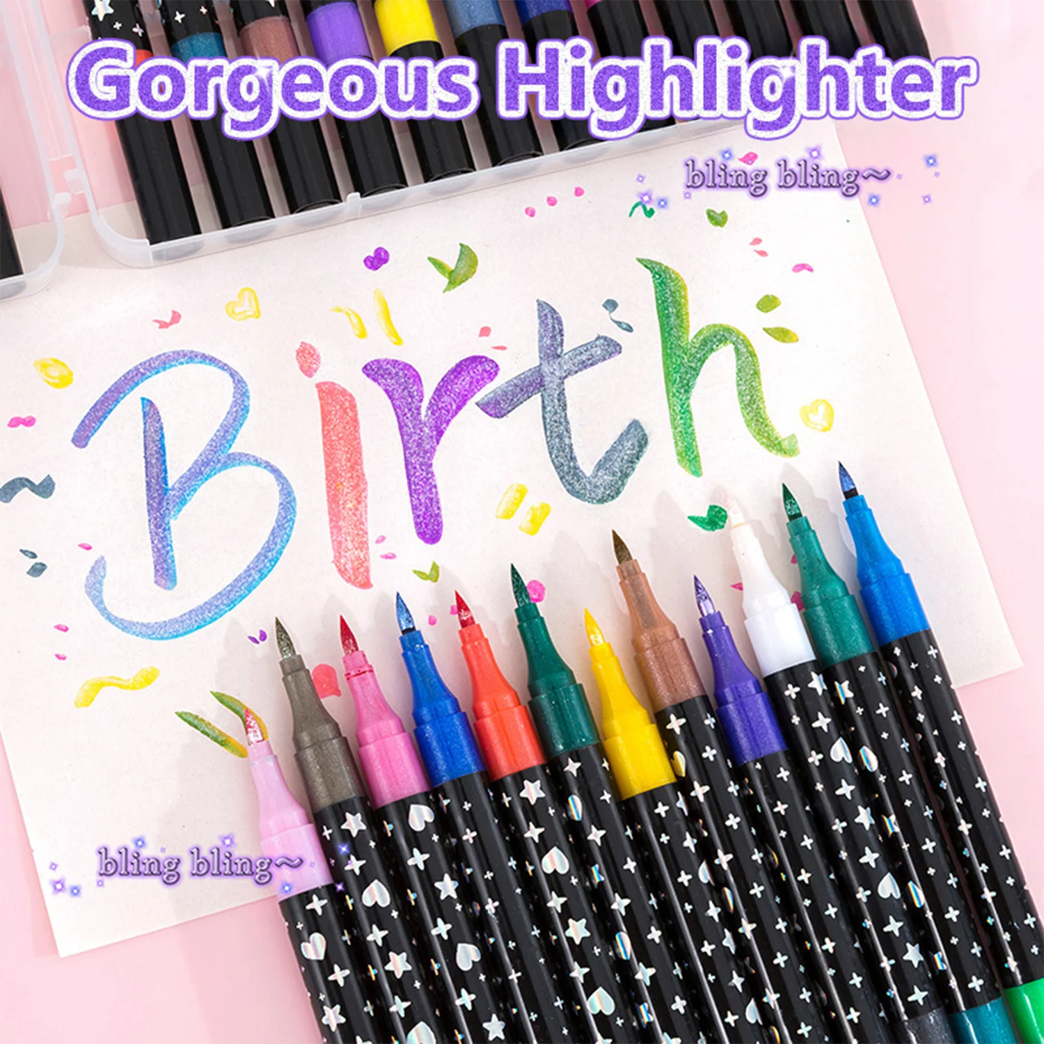 24-96 لون بريق فرشاة علامات أقلام علامات أقلام تحديد طرف مزدوج بريق علامات مجموعة للأطفال الكبار رسم رسم بطاقة صنع #3