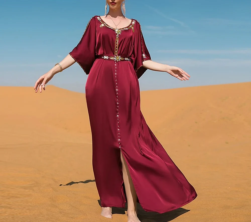 

Elegant Palace Muslim Women Dress Retro Palace Ramadan Vestido Longo Dubai Abaya Turkey Islam Long Evening Dresses Musulmane