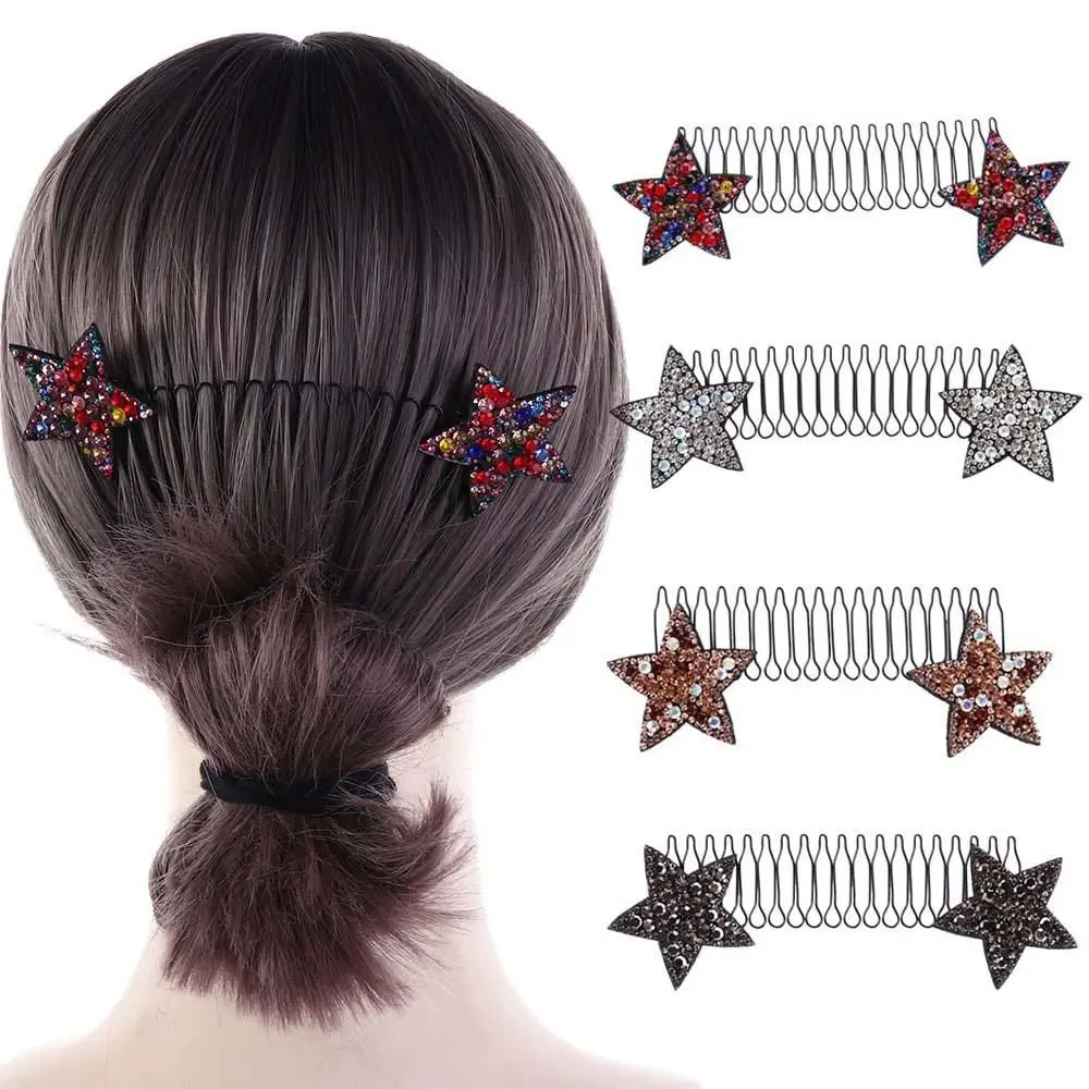 

Sweet Rhinestone Star Butterfly Bow Hair Comb Hair Finishing Clip Invisible Comb Teeth U Shape Hair Styling Comb Fixed Combs