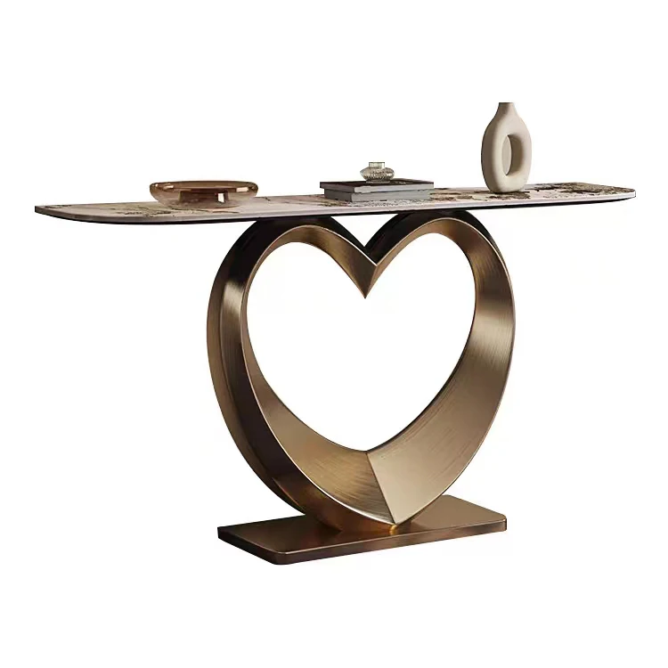 bf- Table Home Living Room Furniture Corridor Stainless Steel Base Marble Surface Console Tables Modern Hallway Corner Side Co@