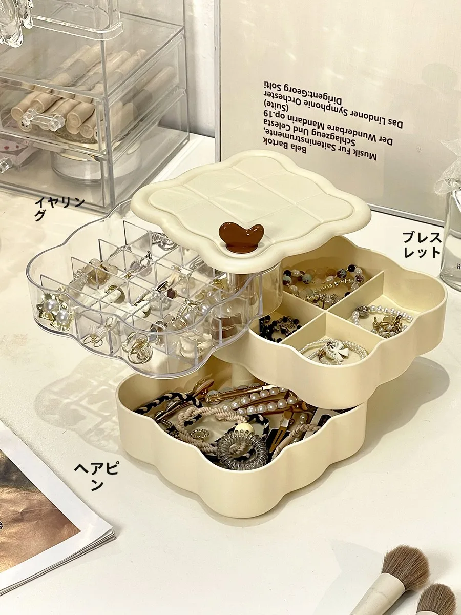 

Adorable Rotating Jewelry Box Hair Accory Storage Case Earrings Rings Nelace Cute Organizer Box Plastic Desktop Storage