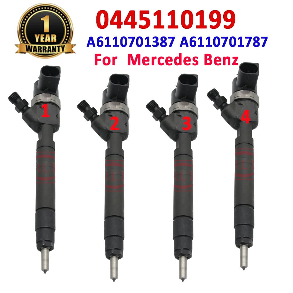 4 PCS NEW 0986435061 0986435062 Diesel 0 445 110 199 Fuel Injector 0445110199 0445110200 Auto for Mercedes-Benz A6110701787