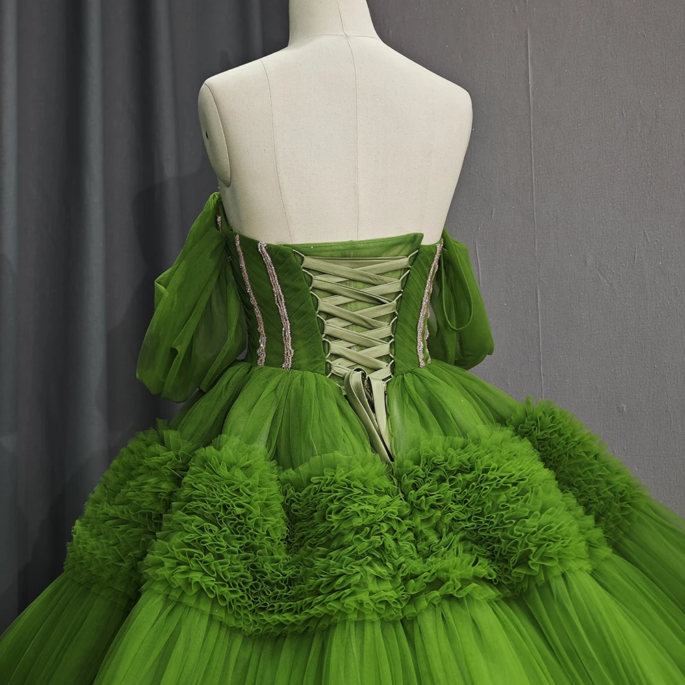 Jancember Green Exquisite Perfect Quinceanera Dresses For Gril Scoop Ball Gown Short Sleeves Lace Up Pleat Bar Mitzvah DY5649