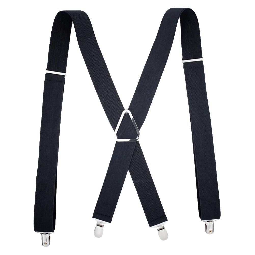 

1Pcs X Shape Mens Suspenders Wide Adjustable Elastic Braces Pants Straps Heavy Duty 4 Strong Clips Black Comfortable Durable