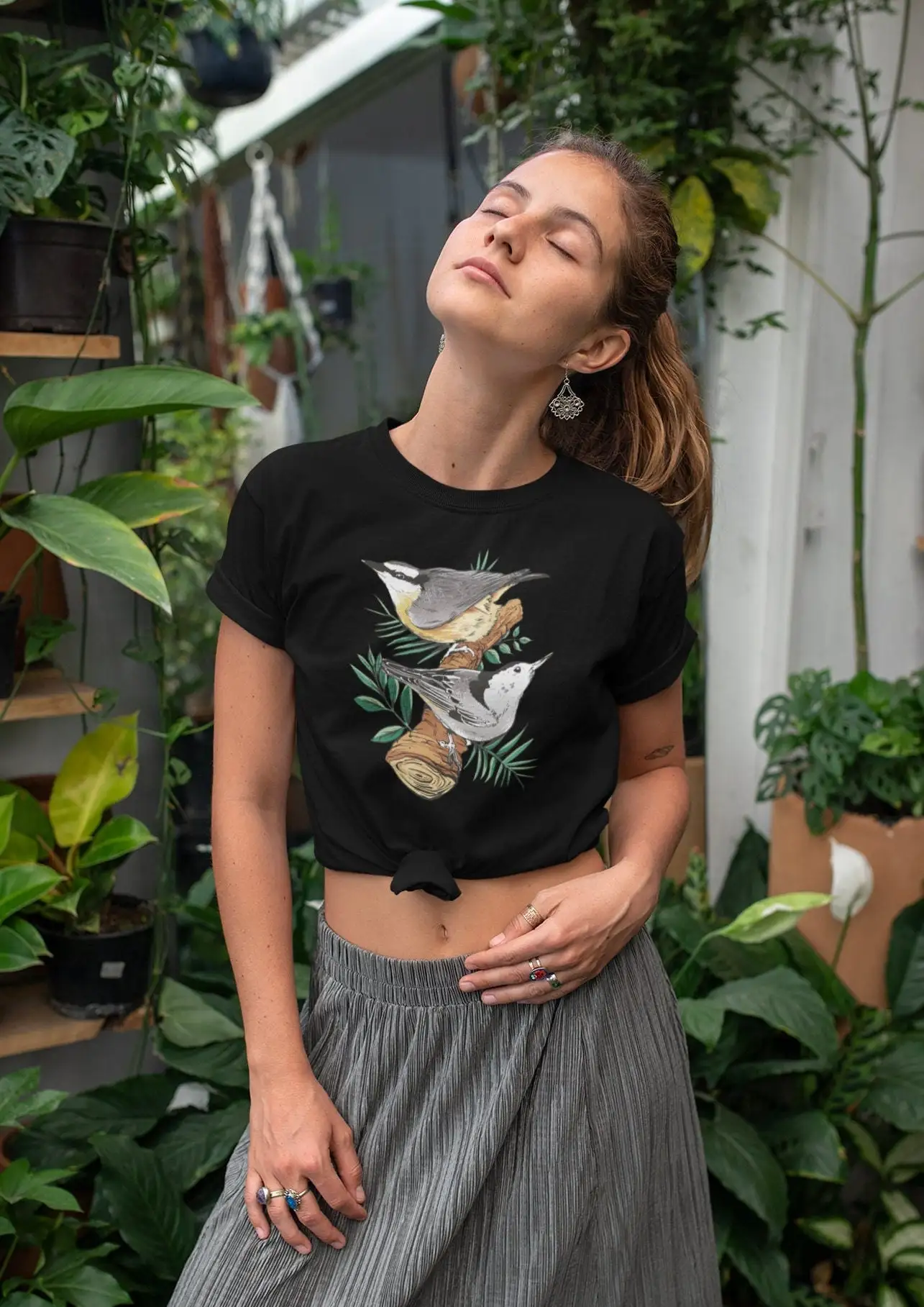 

T Shirt Women Bird Graphic Sparrow On Branch Woman Women'S