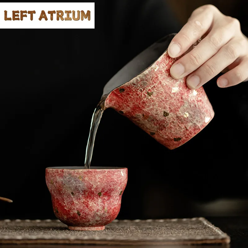 120ml Handmade Point Gold Rock Mine Tea Pitcher Painted Pottery Tea-separating Sharing Pot Cha Hai Justice Cup Teaset Supplies