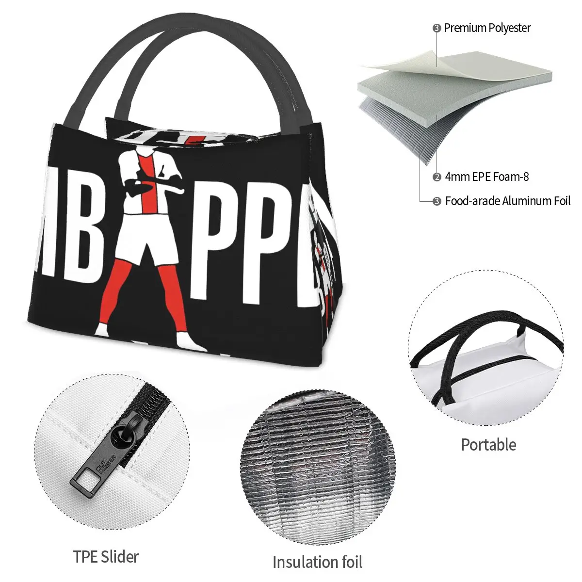 Kylian Mbappe Portable insulation bag for Cooler Food Office Pinic Container