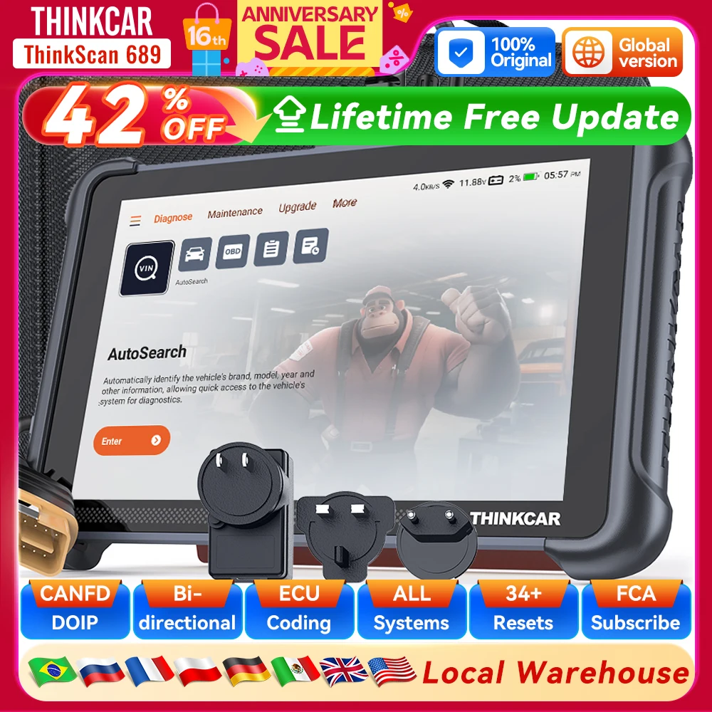 

THINKCAR THINKSCAN 689, профессиональные автомобильные диагностические инструменты, CANFD DOIP, двунаправленное кодирование ЭБУ 34, полный системный сканер сброса Obd2