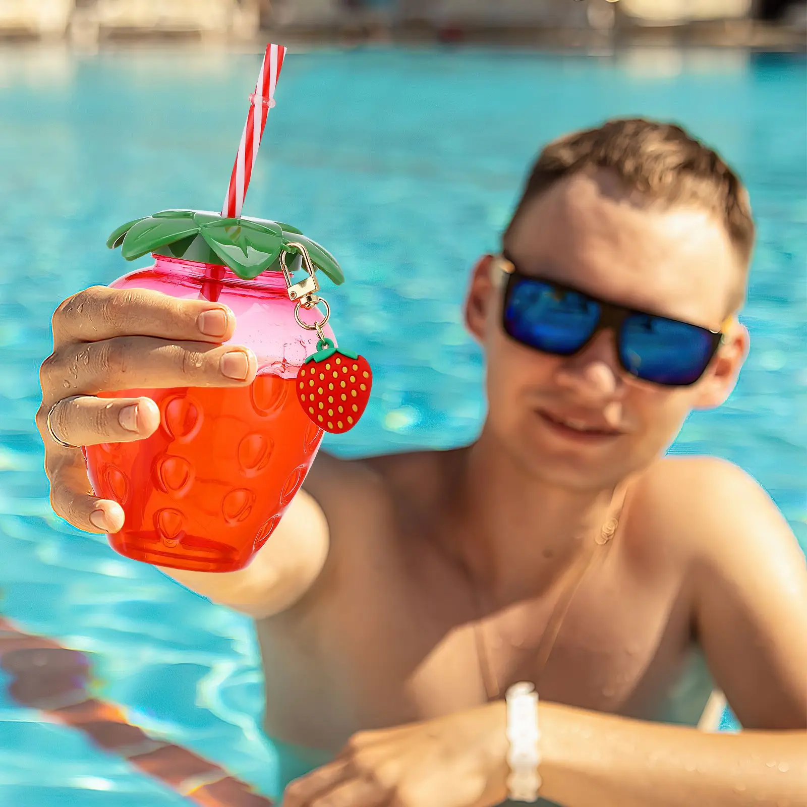 

Strawberry Sippy Milk Tea Cup Adorable Party Decoration Bright Colors Romantic Valentine Birthday Hawaiian Practical Stylish