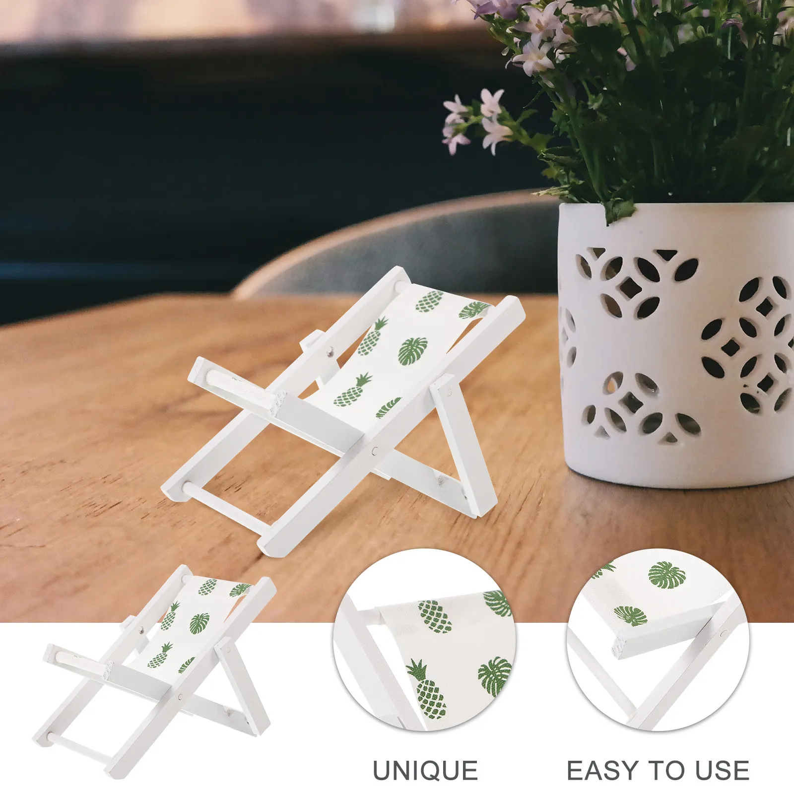 

Miniature Beach Chair Folding Chair Decor Mediterranean Style Handmade Wood Cloth Nautical Coastal Desktop Tabletop Home Office