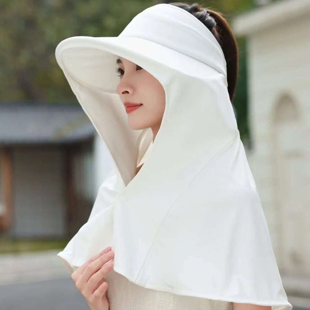 

New Neck Protection Beach Cap Breathable Anti-UV Fisherman Hat Empty Top Folding Visor Cap Spring Summer