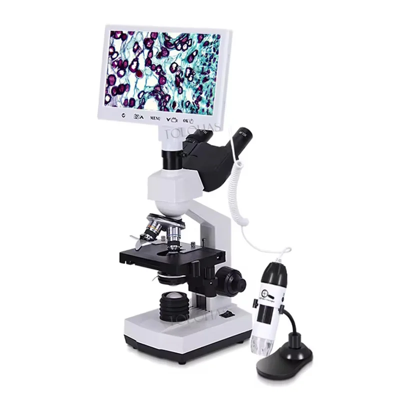 

LHBTN104D Lab 1600X Microscope Price Double Layer Platform Trinocular Microscope With Screen
