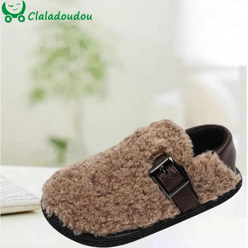 2024  New Fur Leather Snow Boots For Kids Girls Boys Solid Suede Winter Flats For 0-6years Children Woman Warm Velvet Shoes