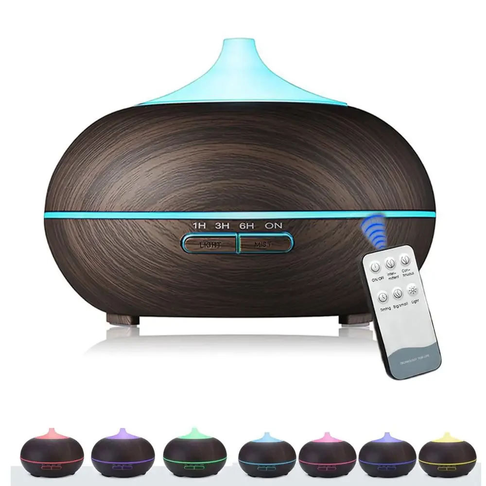 550ml Remote Control Ultrasonic Air Humidifier Aroma Essential Oil Diffuser Wood Grain LED Lights