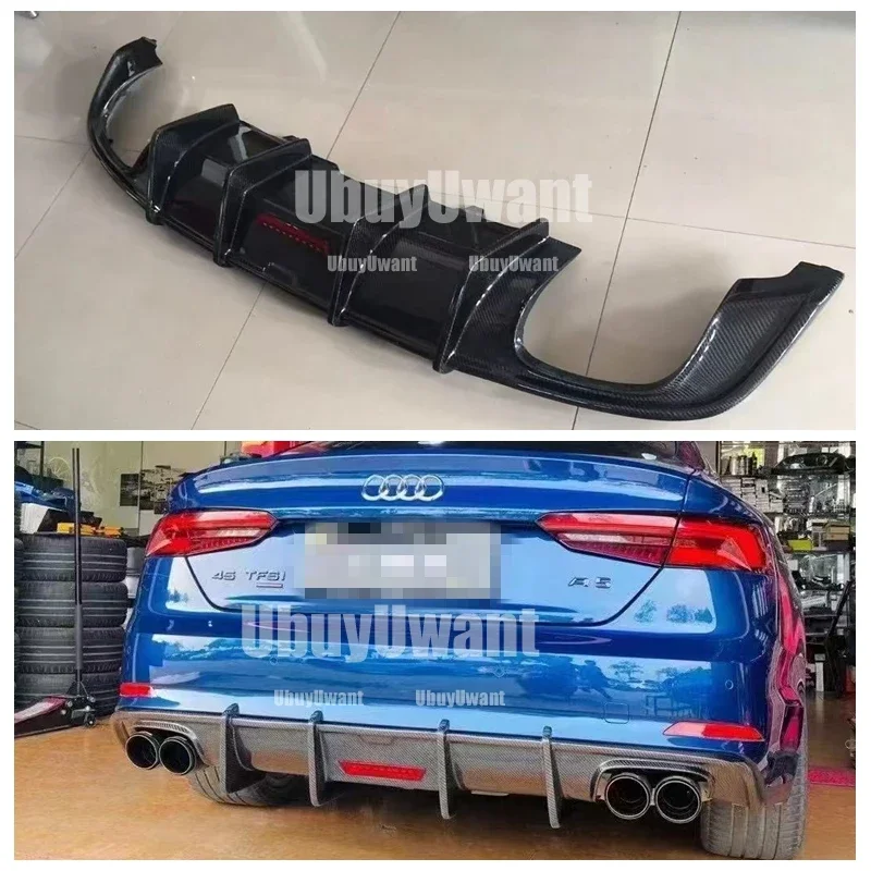 For Audi A5 S line A5 STANDARD B9 Real Carbon fiber Rear Bumper Diffuser Lip Spoiler  2017 2018 2019