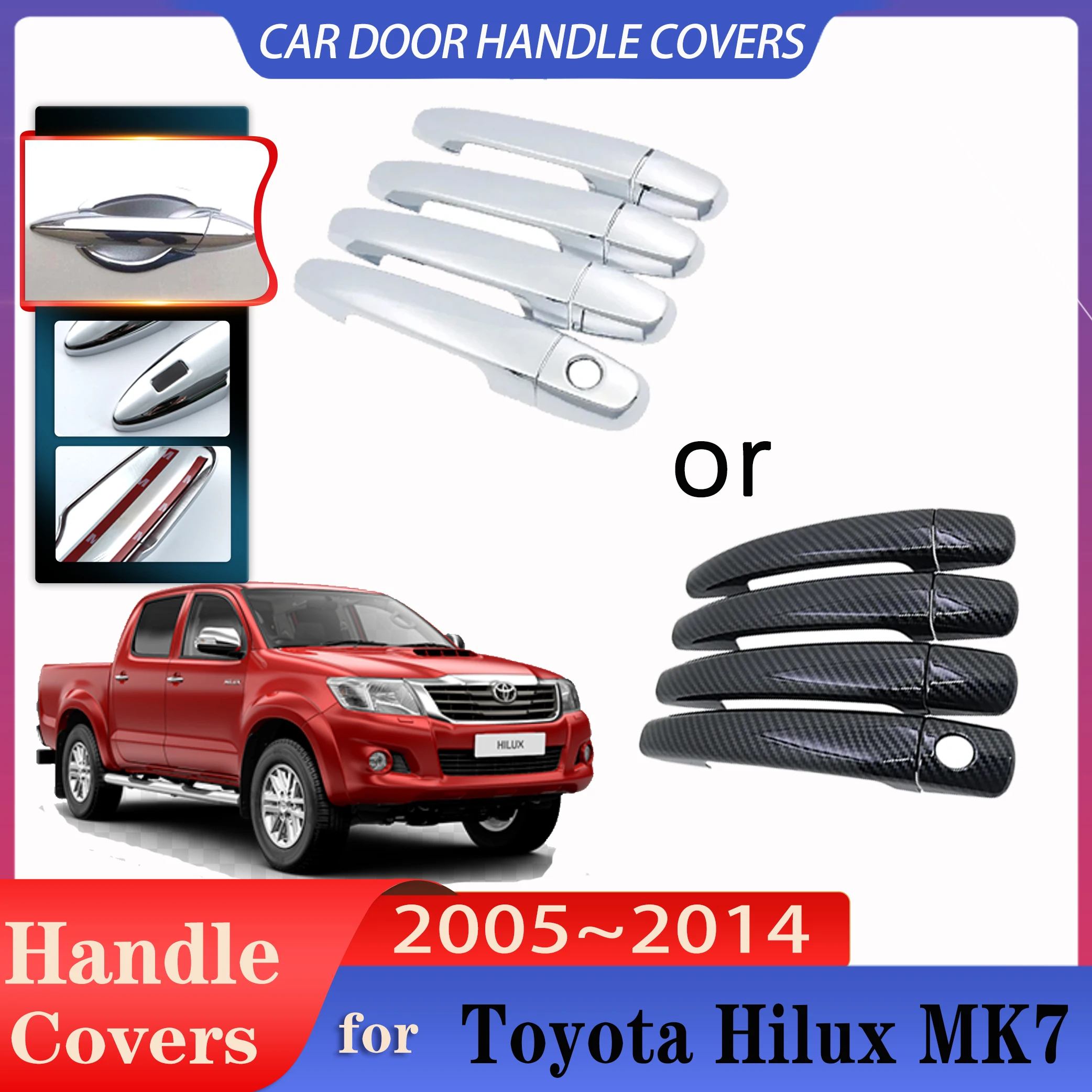 

Car Door Handle Covers for Toyota Hilux MK7 2005~2014 Black Carbon Fiber Car handle Or ABS Chrome Door Handles Cover Accessories