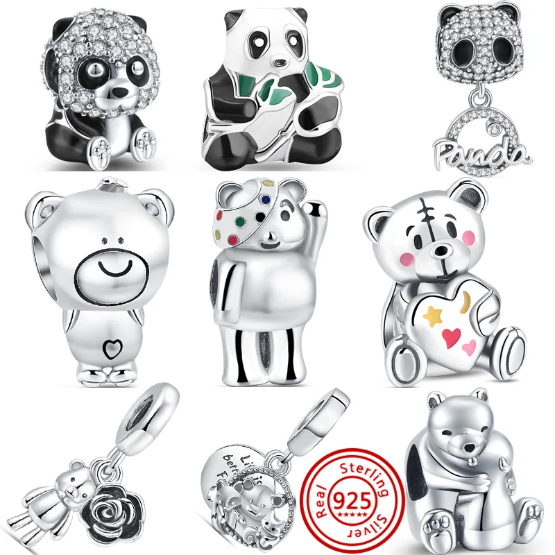 Dijes compatibles con pulsera Pandora Original para mujer, joyería artesanal, regalos, Plata de Ley 2023, serie oso Panda, cuentas de moda 925