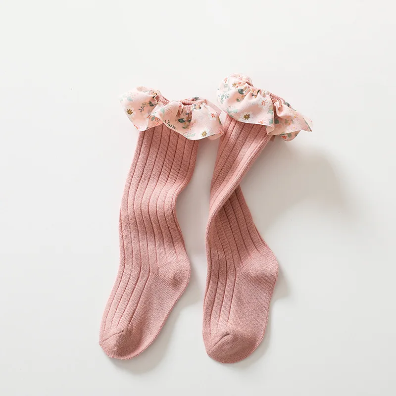 Baby Girls Floral Long Socks Knee High Kids Lace Princess Children Sock Ruffle Soft Cotton Leg Warmers Girl Socks For 0-7Years