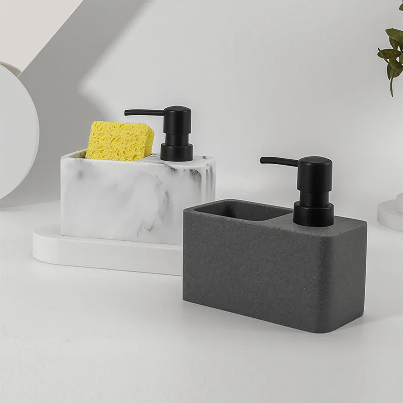 Kitchen Soap Dispenser with Sponge Storage - Press Refillable Bottle for Hand Soap, Dish Soap & Lotion