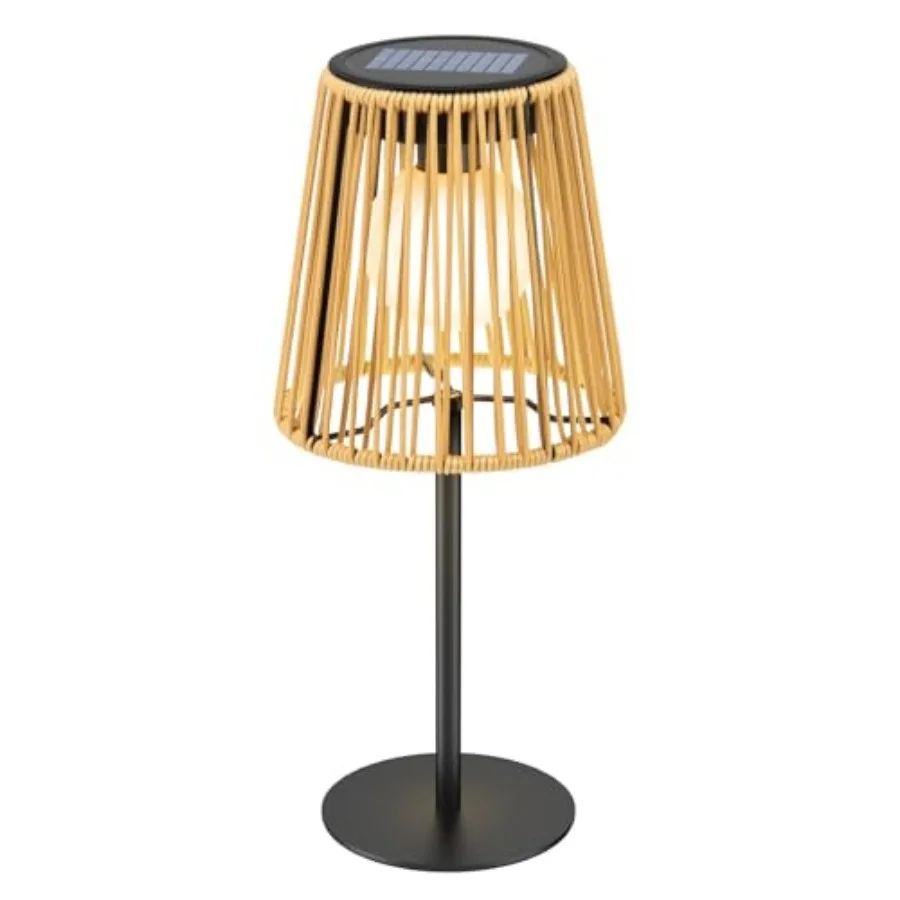 Outdoor Solar Rattan Table Lamp Dual Solar and USB Charging IP44 Waterproof for Patio Garden Yard Bedroom Living Room Tabletop