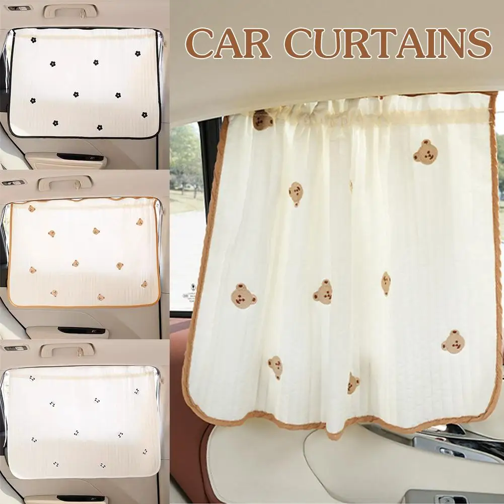 Cute Cartoon Embroidered Thickened Cotton Baby Car Suction Curtain Sunshade Window Cup Sliding Uv Installed Cove F9w4