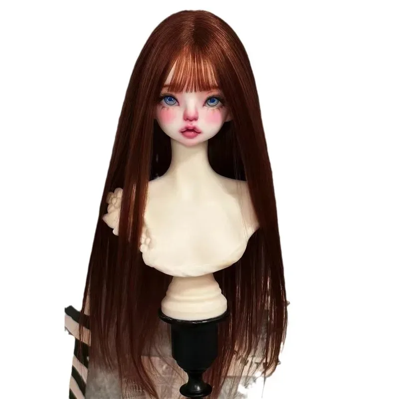 1/3 1/4 1/6 사이즈 어두운 갈색 에어뱅 롱 스트레이트 헤어 인형 액세서리용 BJD 인형 가발