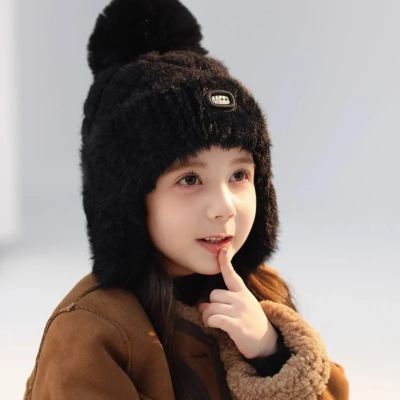 Gorro grueso y cálido para bebé, gorro con protección para los oídos para niñas, gorros con pompón bonito, gorro para niños pequeños con orejeras