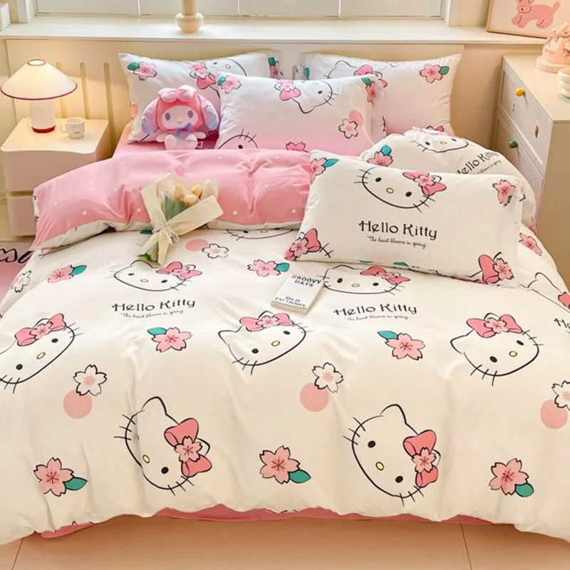 

Kawaii Sanrio Hello Kittys Kuromi Cinnamoroll Bedding Cute Cartoon Cotton Four Piece Set Student Dormitory Three Piece Set Gifts