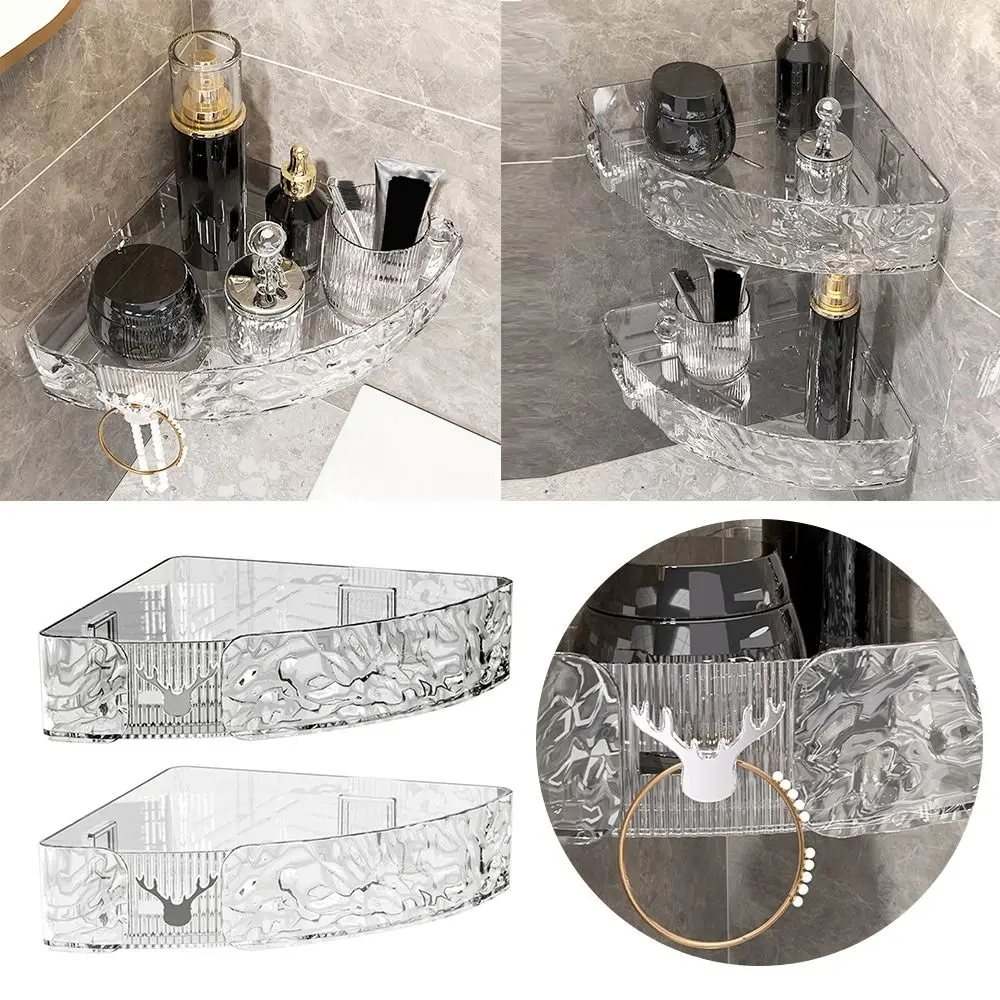 Neues Bohrerfreies Badezimmer-Aufbewahrungsregal mit Wasserwellen-Design, Verdicktes Duschgel-Aufbewahrungsregal aus Kunststoff für das Badezimmer