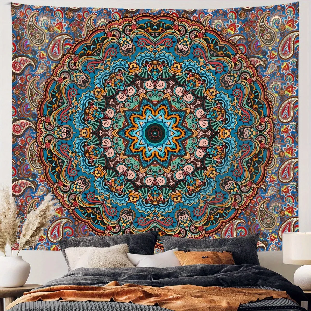 Boho Mandala Tapestry Wall Hanging Bohemian Ethnic Mandala Print Psychedelic Festival Indian Wall Art for Living Room Home Decor