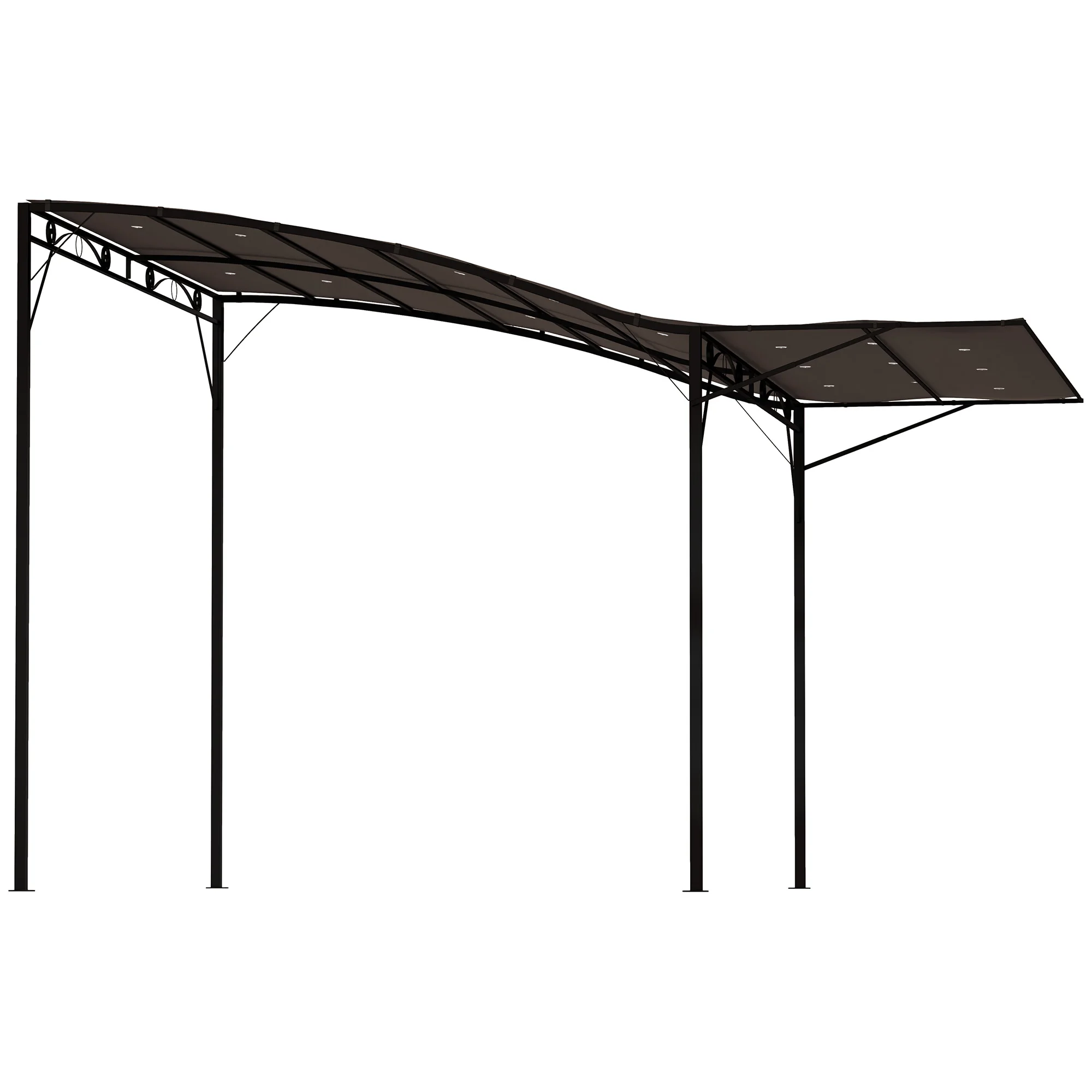 10' X 8' Patio Awning and Gazebo, Retractable Steel Sun Shelter, Brown