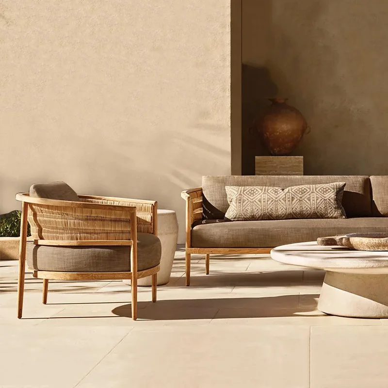 Outdoor teak sofa combination outdoor courtyard balcony outdoor solid wood sofa villa famous terrace leisure furniture
