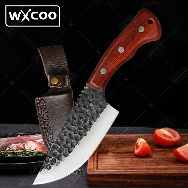 

Forged Steel Knife Chef's Kitchen Knives Boning Knife Butcher Bone Cutting Kitchen Hamered Stainless Steel Cutlery Wood Handle