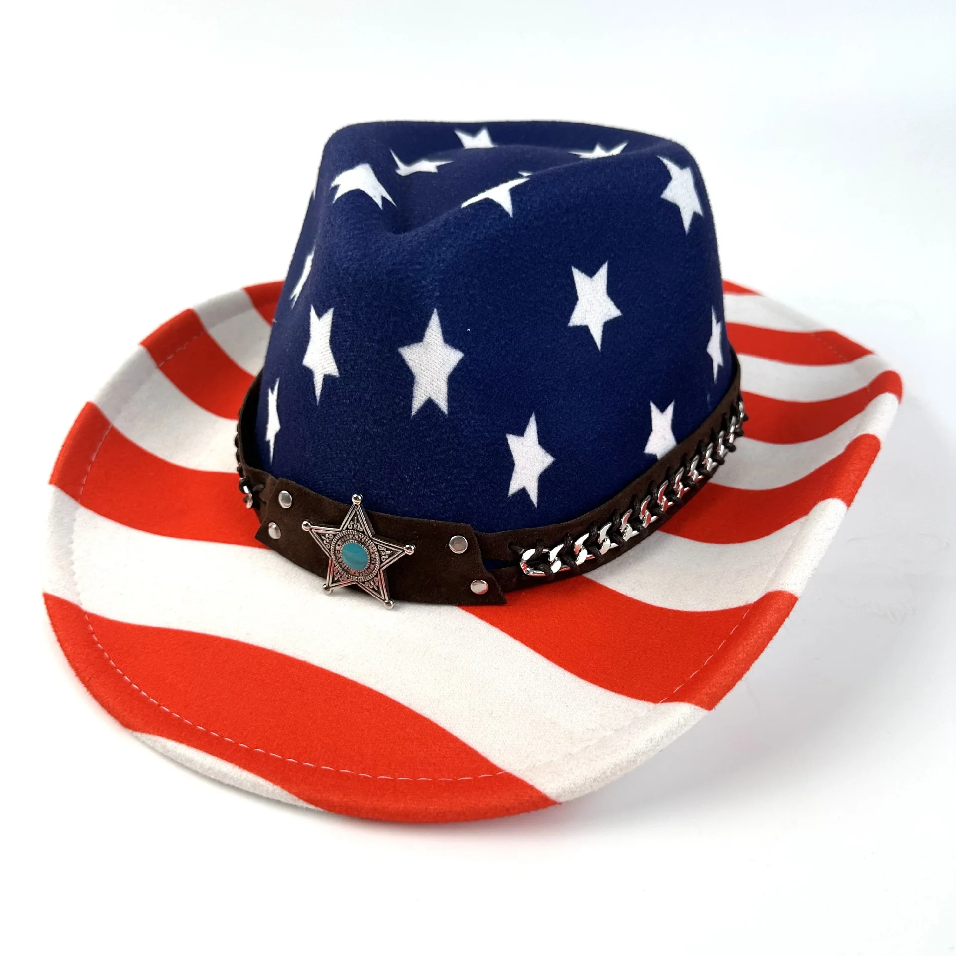 American Flag Western Cowboy Hat, USA Independence Day Jazz Cap for Men, Summer Sun Protection, Patriotic Costume
