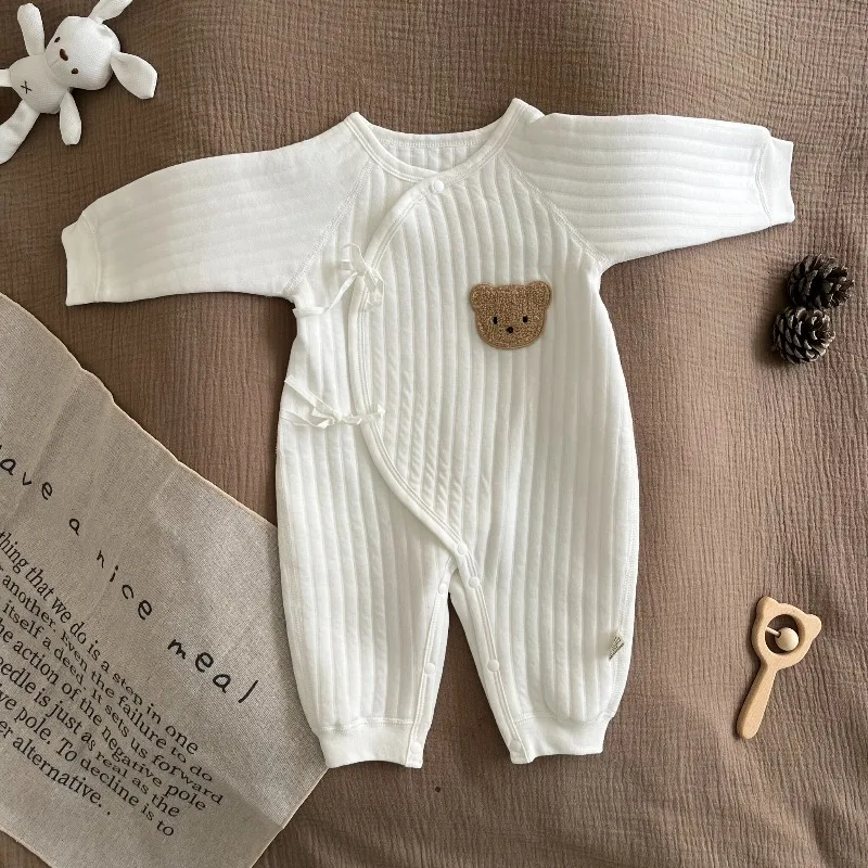 Autumn Winter Newborn Three Layer Warm Butterfly Romper Baby Jumpsuit Spring Autumn Cute Infant Onesie Festival Home Wear