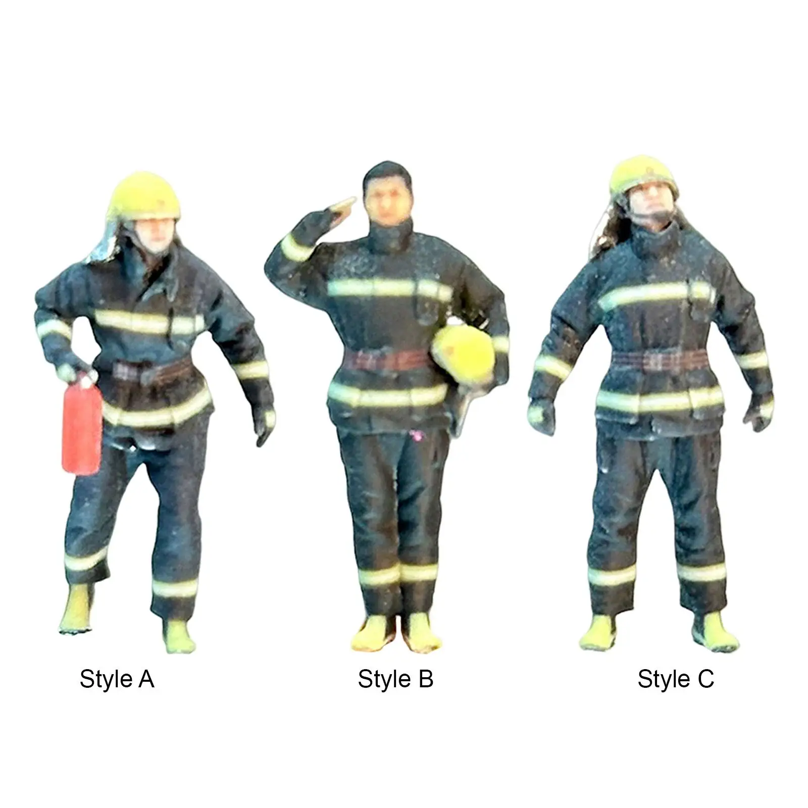 Miniature 1:64 Firefighter Figures Model Trains People Figures for DIY Scene