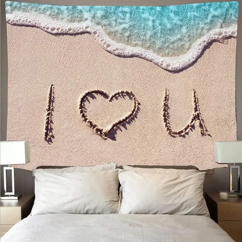 HD-Big Wave Beach Sunset Tapestry – Beautiful Blue Sea Landscape Wall Hanging for Home Decor, Bedroom or Photography Backdrop