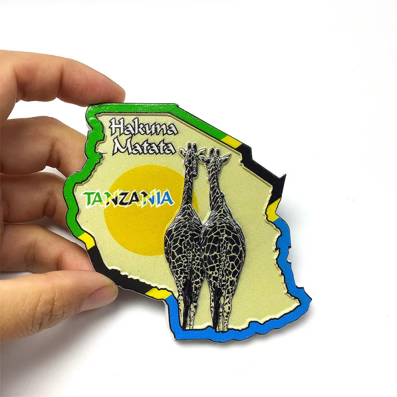 

Tanzania 3D Resin Fridge Magnet Map Shape Giraffe Hakuna Matata Refrigerator Magnets Imanes Home Decor Items