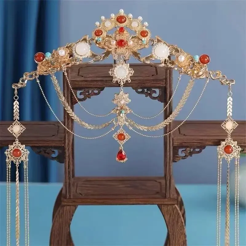 

Chinese Hanfu Hair Headdress Women Traditional Vintage Alloy Tassel Bride Crown Hanfu Accessories Hairpin Hair Crown Women